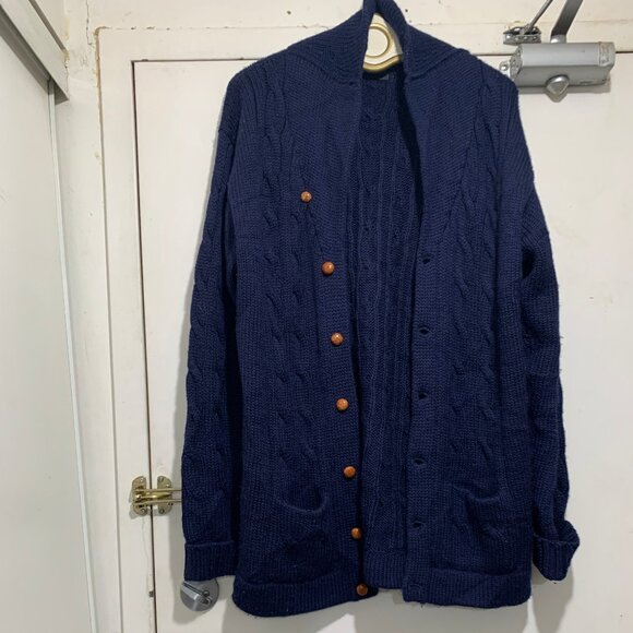 VINTAGE HARRY ROSEN TALL SLIM FIT CABLE KNIT WOOL SHAWL SWEATER CARDIGANS SIZE L - Picture 3 of 14